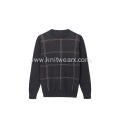 Men's Knitted Checks Jacquard Crew-Neck Pullover